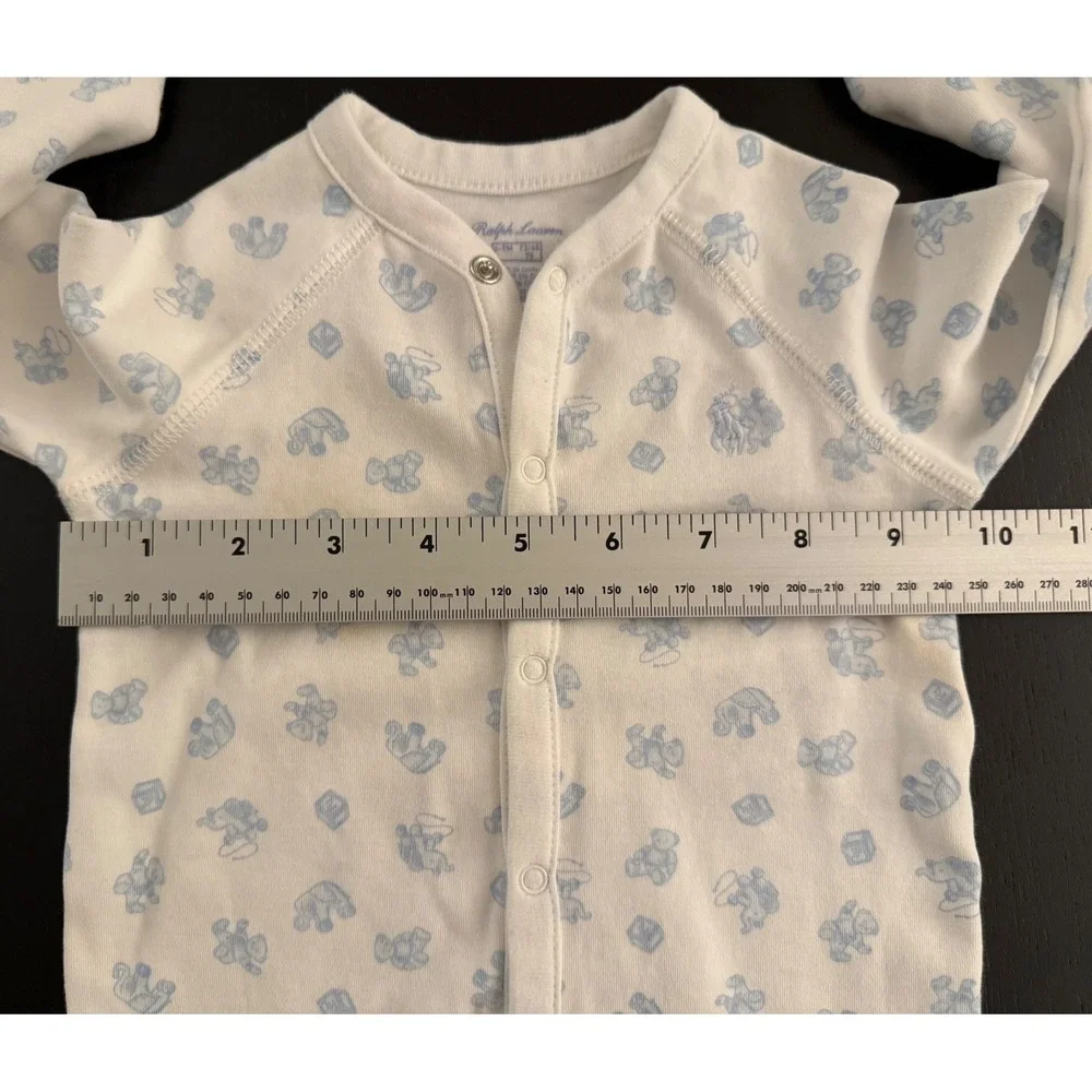 Ralph Lauren Baby Boy Footed Coverall 6-9 Month White/Blue Cotton Infant Nursery